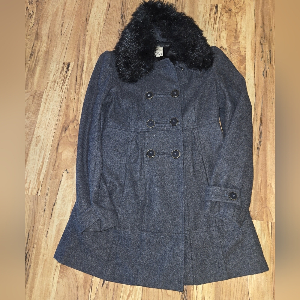 Wool Pea Coat w/removable faux fur collar